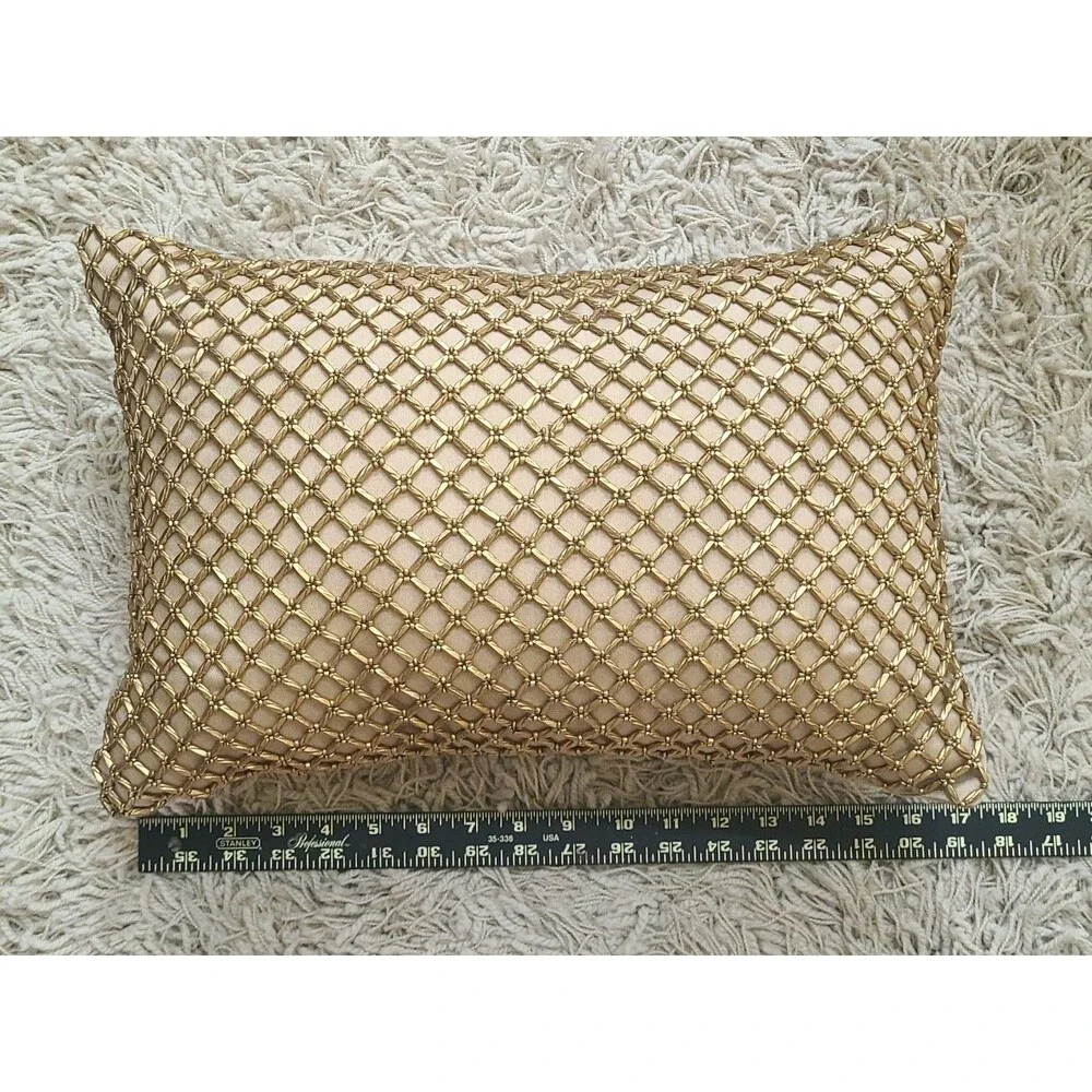 Pier 1 Gold Beaded Lattice Elegant Throw Decorative Pillow 18